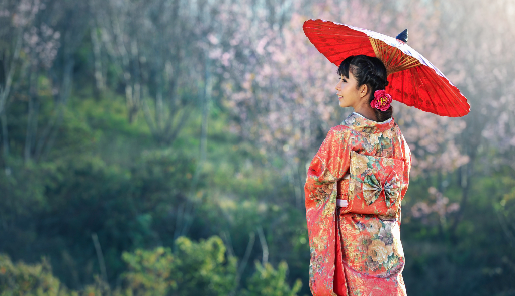 Japanese girl in traditional Kimono